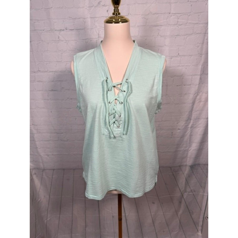 NWT Wonderly Mint Green Lace Up Tank Top‎ Women's M 100% Cotton Boho